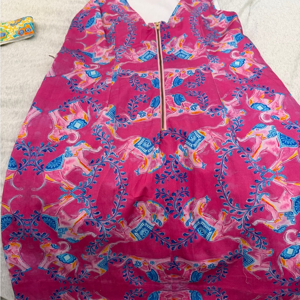 Kaeli Smith Bright Pink Horse-Print dress with Blue & Yellow Accents. So preppy